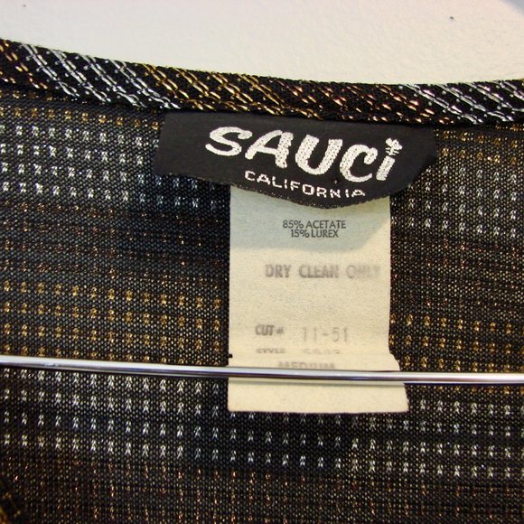 Vintage Metallic Top Shiny Sparkle Disco V-neck Ruched Top Holiday Party Medium - Picture 3 of 11